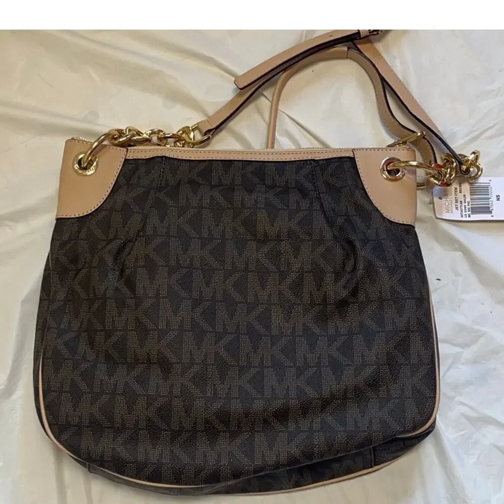 Michael Kors Jet Set  Large Brown Signature Convertible Messenger Cross-body Bag - Picture 3 of 16